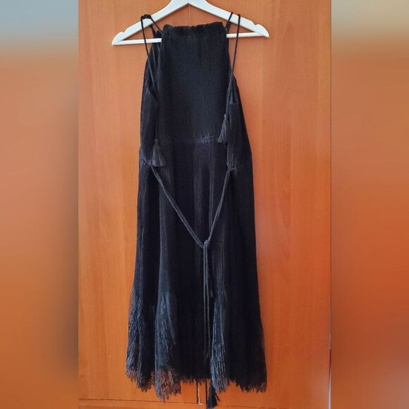 Nanette Lepore Black Lace Hem Pleated Tassel Detail Dress Size 4 - Picture 2 of 3